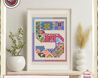 Tatreez Número Cinco / Motivos Palestinos / Tatreez / Bordado / Arte de Pared / Patrón de Punto de Cruz / Descarga Digital Instantánea en PDF