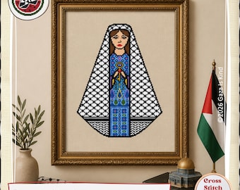 Palestinian Woman in Thoub Dress | Tatreez | Modern | Embroidery | Wall Art | Cross Stitch Chart | Instant Digital Download PDF