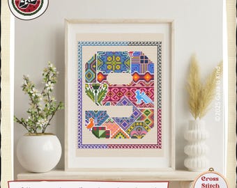 Tatreez Number Nine 9 | Palestinian Motifs | Tatreez | Embroidery | Wall Art | Cross Stitch Pattern | Instant Digital Download PDF