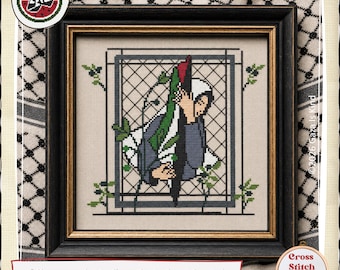 Palestinian woman and map Cross Stitch Pattern: Mahasen Al-Khateeb Tribute (PDF Download )