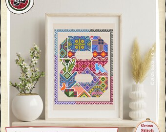 Tatreez Number Eight 8 | Palestinian Motifs | Tatreez | Embroidery | Wall Art | Cross Stitch Pattern | Instant Digital Download PDF