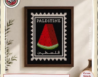 Palestine Watermelon Stamp: Tatreez Cross Stitch Pattern (Digital Download PDF)