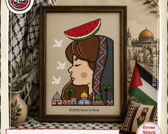 Palestinian Woman Watermelon | Tatreez | Modern | Embroidery | Wall Art | Cross Stitch Chart | Instant Digital Download PDF
