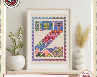 Letra Z de Tatreez / Motivos palestinos / Tatreez / Bordado / Arte mural / Patrón de punto de cruz / Descarga digital instantánea en PDF