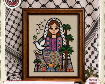 Palestinian Woman in Thoub Dress | Tatreez | Modern | Embroidery | Wall Art | Cross Stitch Chart | Instant Digital Download PDF