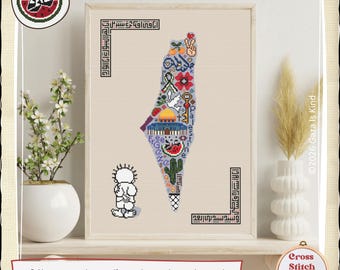 Palestine Map | Symbols of Resistance | Tatreez | Modern | Embroidery | Wall Art | Cross Stitch Chart | Instant Digital Download PDF