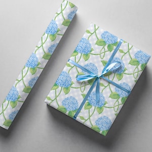 Blue Hydrangea Wrapping Paper Roll Floral Gift Wrap Pretty Botanical Packaging for Birthday Wedding Shower