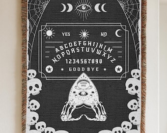 Woven Spirit Board Blanket: Gothic Skull & Moon Phase Throw