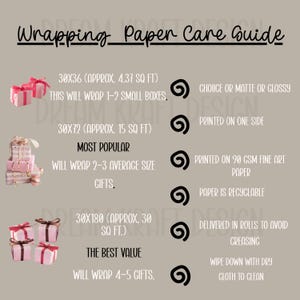 Wrapping Paper Care Card, Gift Wrap Size Guide, Packaging Information Insert, E-Comm Seller Digital Download JPG