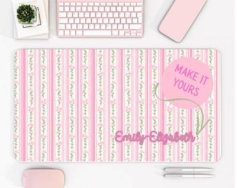 Custom Name Desk Mat, Personalized Computer Pad, Pink Floral Mouse Pad, Graduation Gift for Girls, Cute Study Desk Accessory