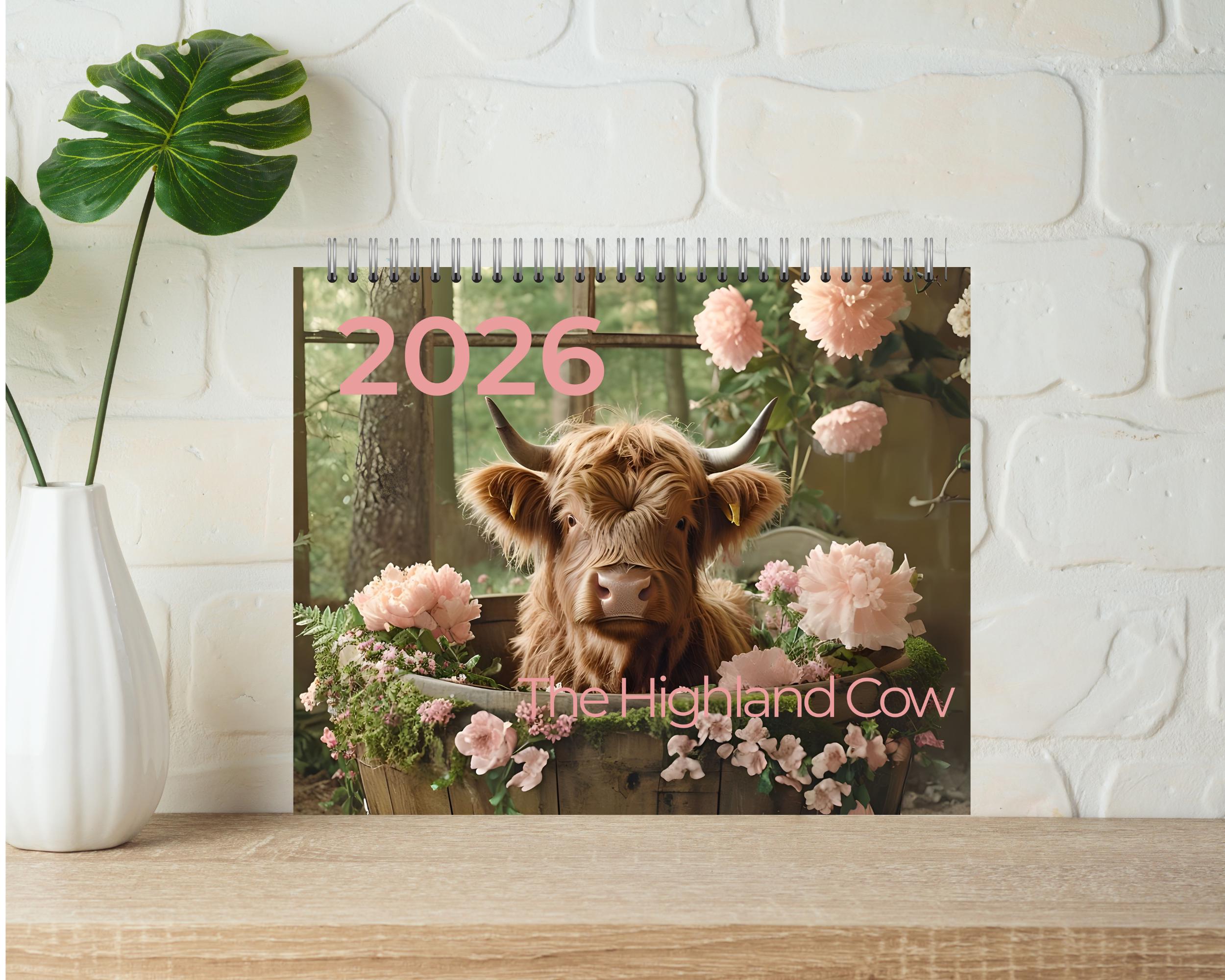 2026 Highland Cow Wall Calendar | Farmhouse Cow Calendar