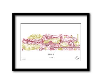 Ames Iowa Skyline Artwork Graduation Gift Wall Decor