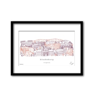Blacksburg Virginia Skyline Artwork Graduation Gift Wall Decor