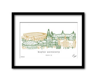 Baylor Universitäts-Campus-Skyline Kunstwerk-Abschluss-Geschenk-Wand-Dekor