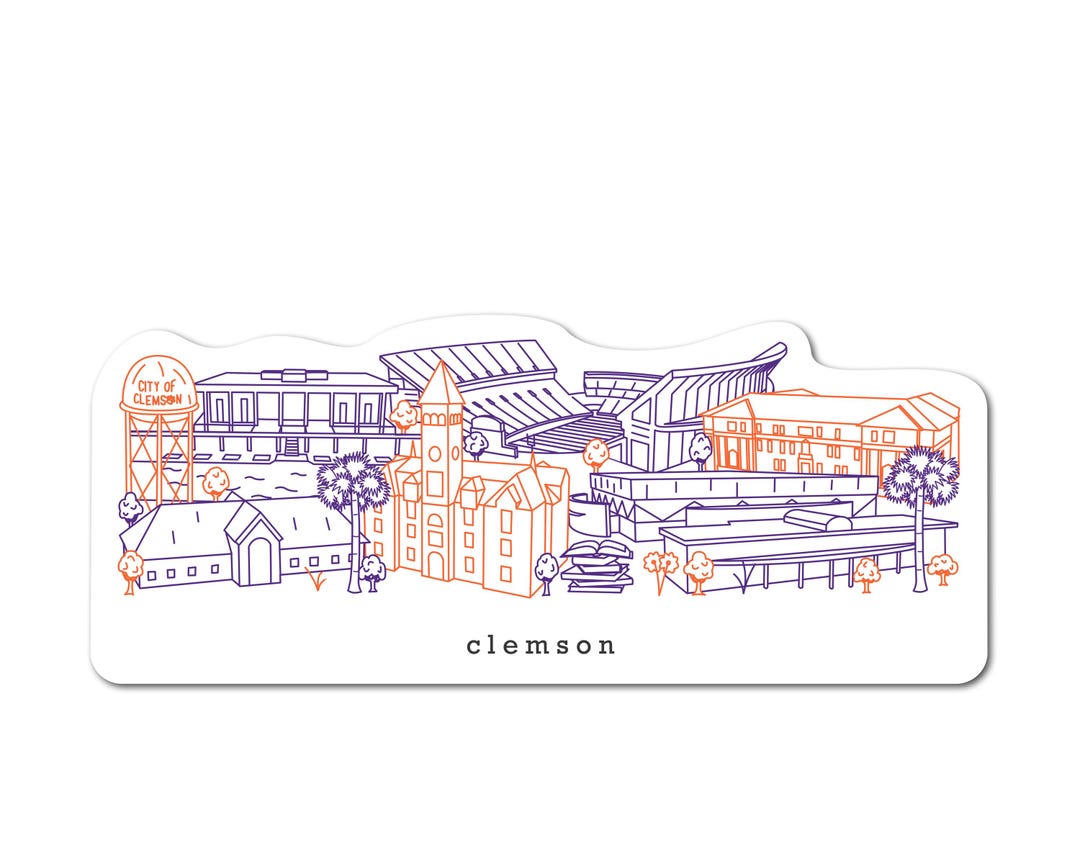 Clemson South Carolina Minimalist Skyline Waterproof Sticker - Etsy