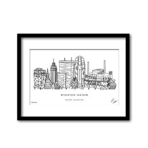 Winston-Salem North Carolina Skyline Artwork Graduation Gift Wall Decor