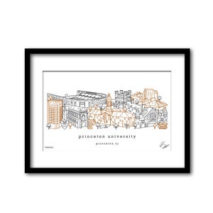 Princeton University Campus Skyline Artwork Graduation Gift Wall Decor