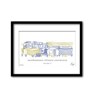 Northeastern Illinois University Campus Skyline Artwork Graduation Gift Wall Decor