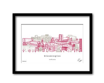 Bloomington Indiana Skyline Artwork Graduation Gift Wall Decor