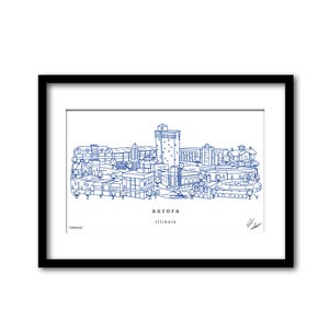 Aurora Illinois Skyline Artwork Graduation Gift Wall Decor