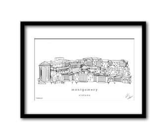 Montgomery Alabama Skyline Artwork Graduation Gift Wall Decor
