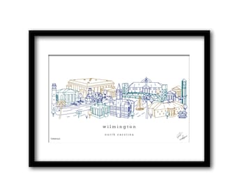 Wilmington North Carolina Skyline Artwork Prezent na ukończenie szkoły Dekoracja ścienna