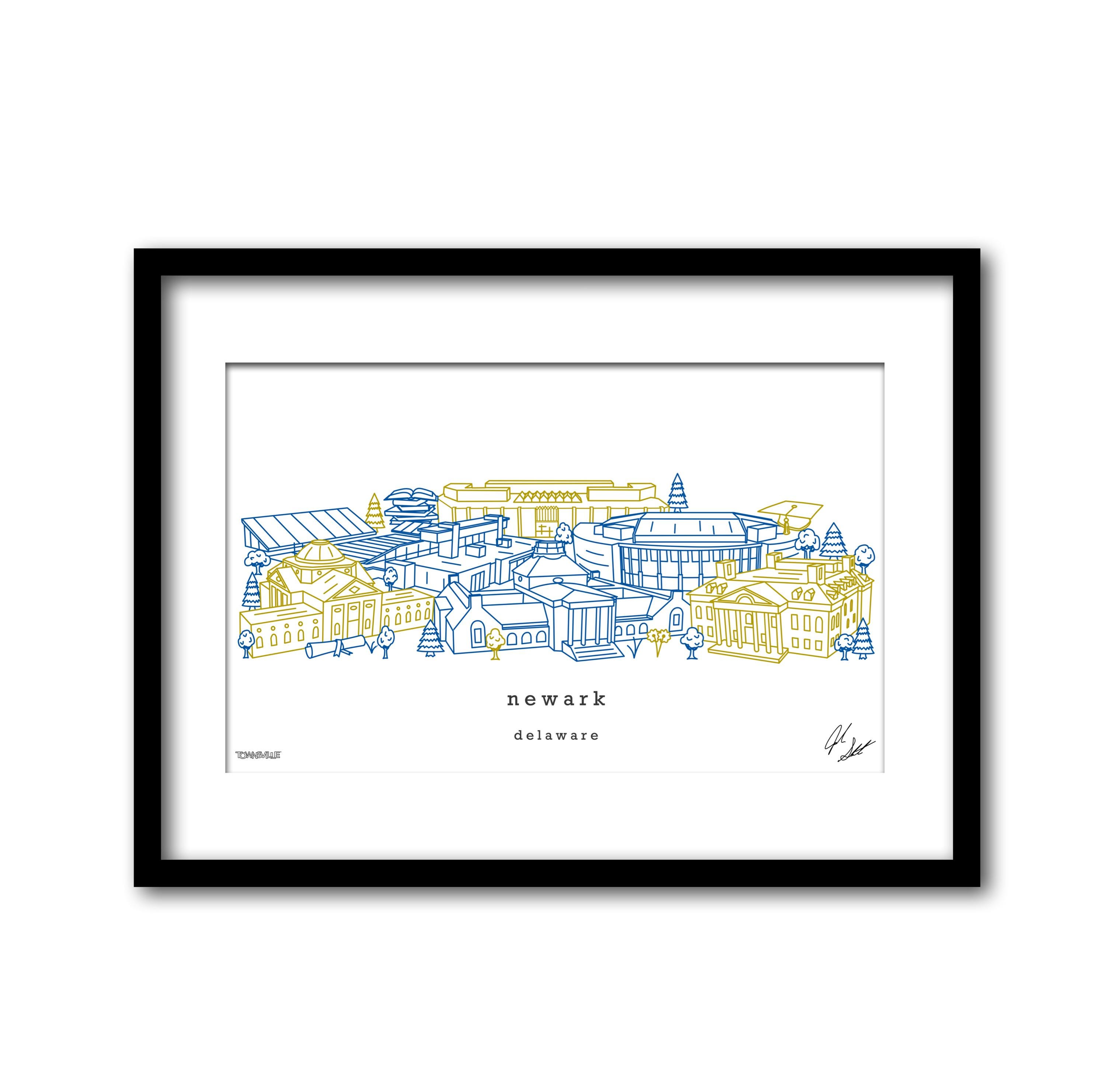 Newark Delaware Skyline Artwork Graduation Gift Wall Decor