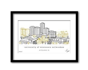 University Of Wisconsin - Milwaukee Campus Skyline Artwork Graduation Gift Wall Decor