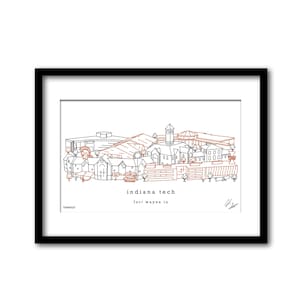 Indiana Tech Campus Skyline Artwork Graduation Gift Wall Decor