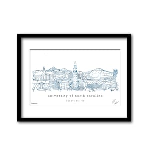 University Of North Carolina Campus Skyline Artwork Graduation Gift Wall Decor