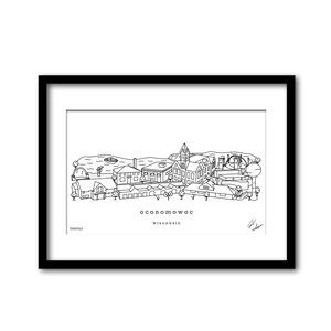 Oconomowoc Wisconsin Skyline-kunstwerk cadeau wanddecoratie