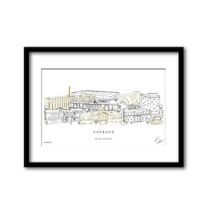 Oshkosh Wisconsin Skyline Artwork Graduation Gift Wall Decor