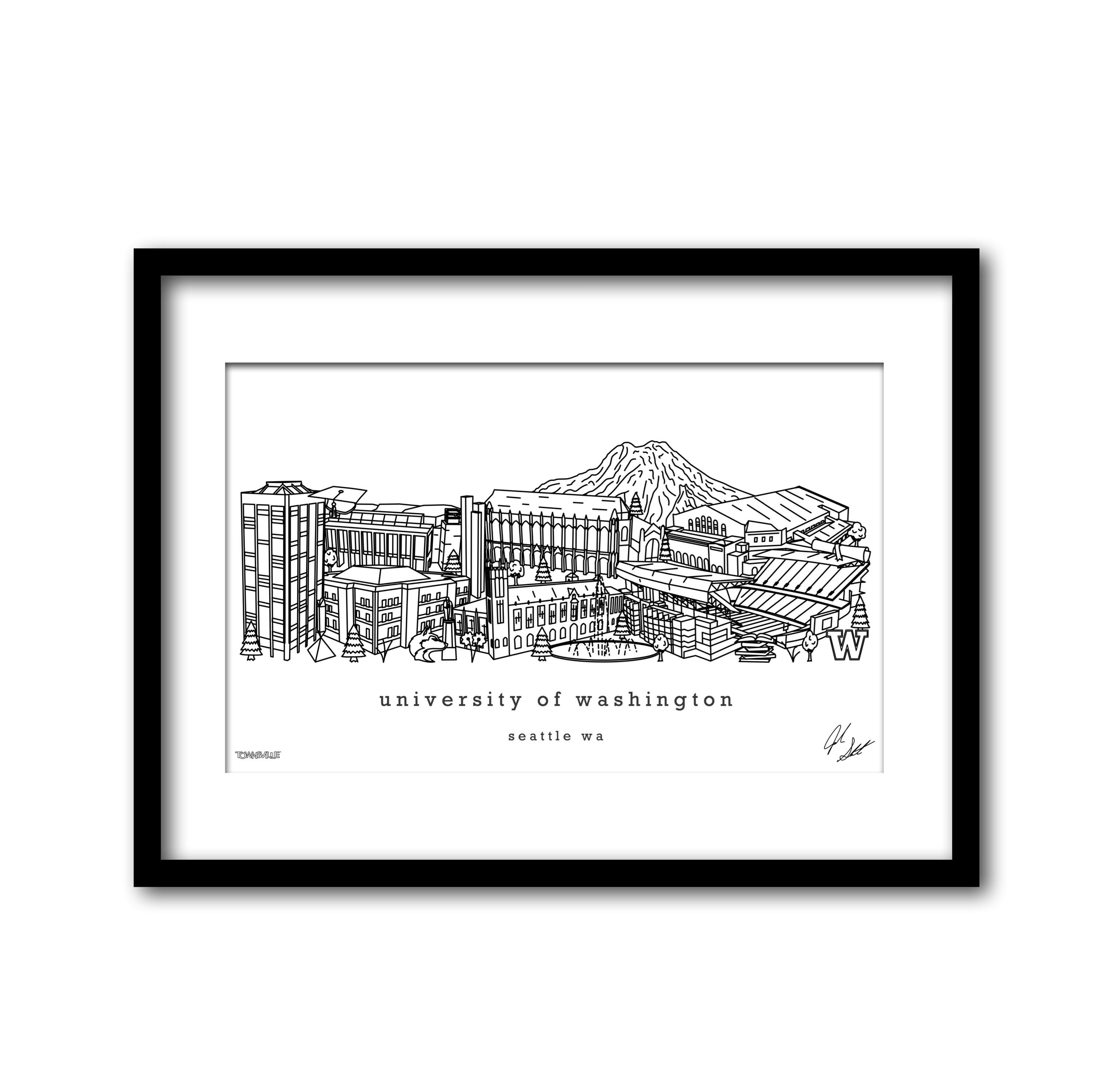 University of Washington Campus Skyline Artwork Graduation Gift