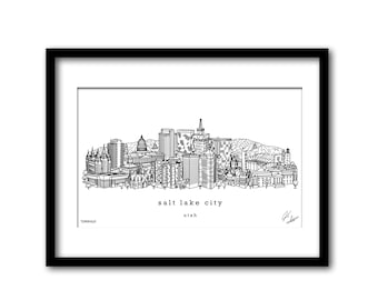 Salt Lake City, Utah, skyline, kunstwerk, afstudeercadeau, muurdecoratie