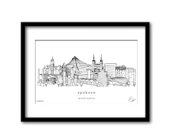 Spokane Washington Skyline Artwork Graduation Gift Wall Decor