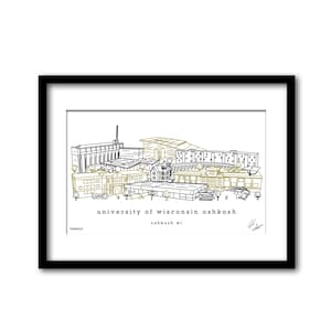 University Of Wisconsin - Oshkosh Campus Skyline Artwork Graduation Gift Wall Decor
