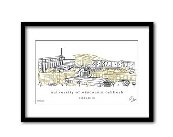 University Of Wisconsin - Oshkosh Campus Skyline Artwork Regalo di laurea Decorazione murale