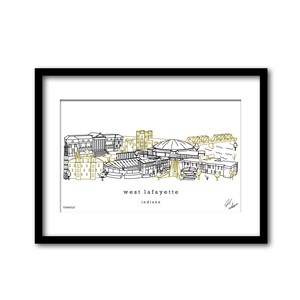 West Lafayette Indiana Skyline Artwork Graduation Gift Wall Decor