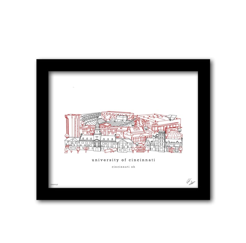 University of Cincinnati Campus Skyline Artwork Graduation Gift Wall ...
