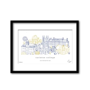 Carleton College Campus Skyline Artwork Graduation Gift Wall Decor