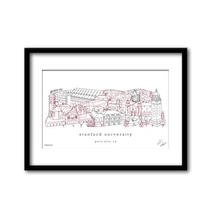 Stanford University Campus Skyline Artwork Graduation Gift Wall Decor