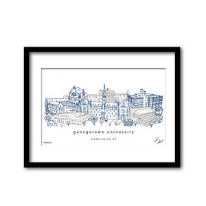 Georgetown University Campus Skyline Artwork Graduation Gift Wall Decor