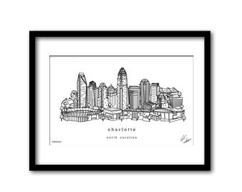 Charlotte North Carolina Skyline Kunstwerk Graduierung Geschenk Wanddekoration