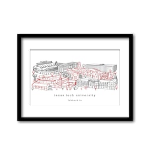 Texas Tech Campus Skyline Artwork Graduation Gift Wall Decor