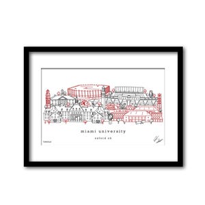 Miami University Campus Skyline Artwork Graduation Gift Wall Decor