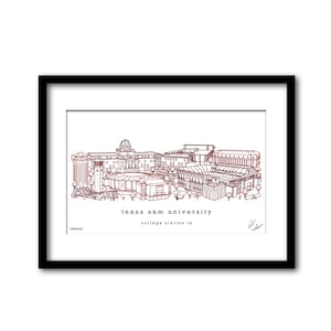 Texas A&M University Campus Skyline Artwork Graduation Gift Wall Decor