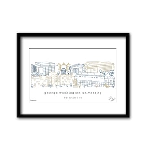 George Washington University Campus Skyline Artwork Graduation Gift Wall Decor
