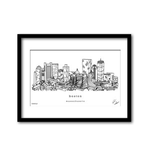 Boston Massachusetts Skyline Artwork Graduation Gift Wall Decor