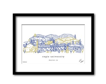 Regis University Campus Skyline Artwork Graduation Gift Wall Decor