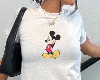Disney Mickey Mouse Womens Baby Tee Cute Style Graphic Crop Top Gift For Fans